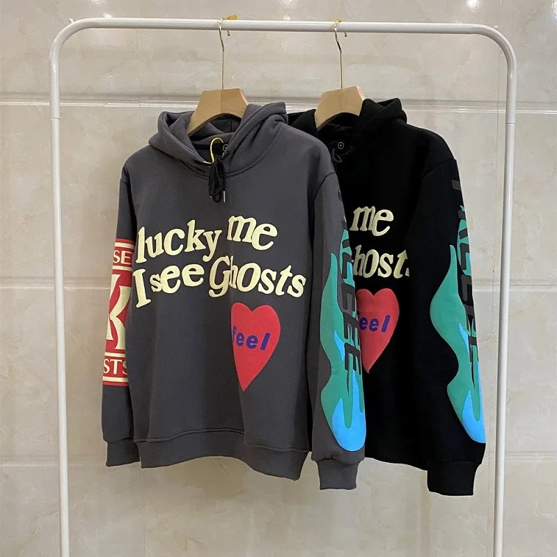 Hoodie Harajuku Letter Flame Foaming Retro Cartoon Round Neck Sweatshi