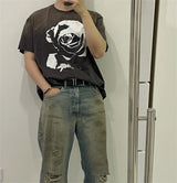 Gothic Oversized shirt – Vintage 90S Old School Style Sunfade Rose Cracking Washed Ol