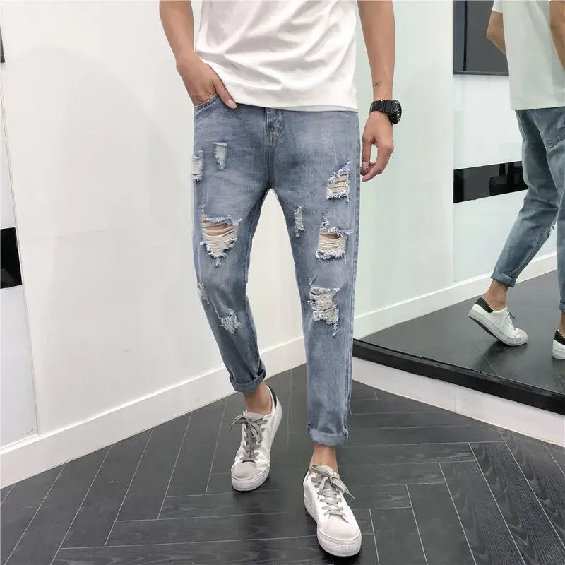 2023 autumn new light luxury fashion jeans men casual trousers korean version all match boutique clothing simple style unique jeans style 3979
