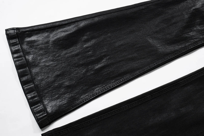 y2k streetwear wax leather strecth jeans for men and women ropa hombre baggy flare pants oversized straight denim trousers unique jeans style 4268