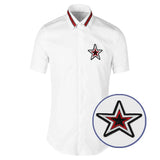 New 2021 Luxury Men Classic Embroidered stars stripes Ribbon Fashion Cotton Casual Shirts Shirt High Quality Short Sleeves A118