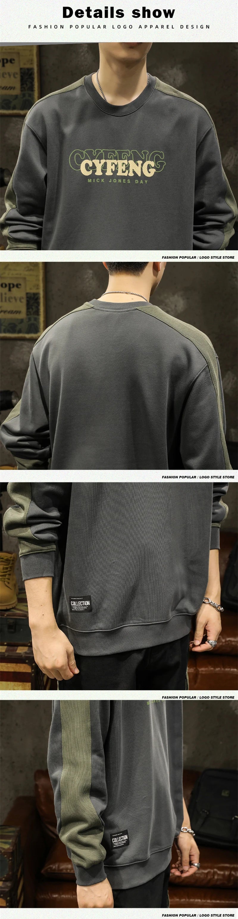 2025 Spring Letter Print New In Sweatshirt Mens Patchwork Long Sleeve