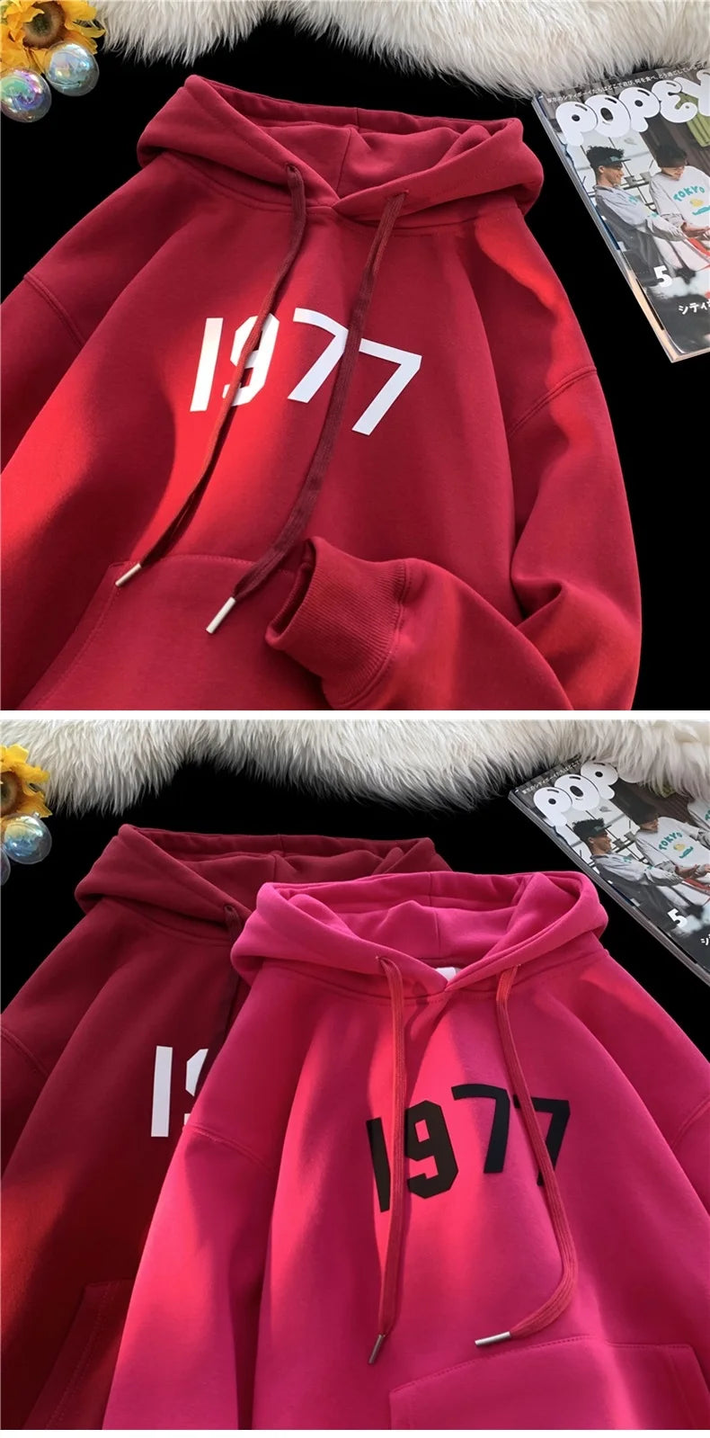 2024 New Men Hoodies Large Size Casual Male Clothing 1977 Print Fashio