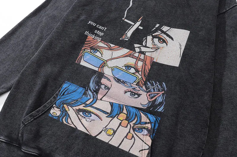 Vintage Hoodie Streetwear Y2K Hip Hop Japanese Anime Girl Print Oversi