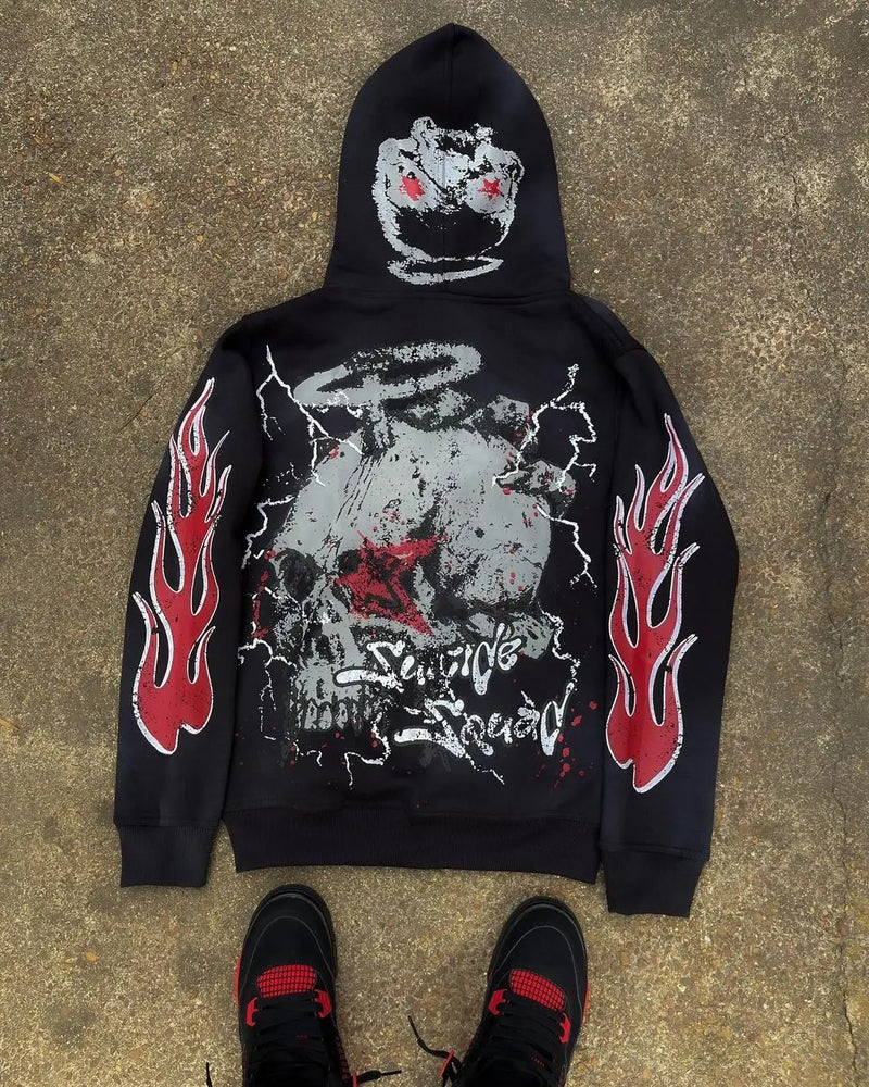 Cyberpunk Shirt – Harajuku Skull Print Hoodies Women Graphic Y2K Top Oversized – Streetwear Fashion for Men & Women