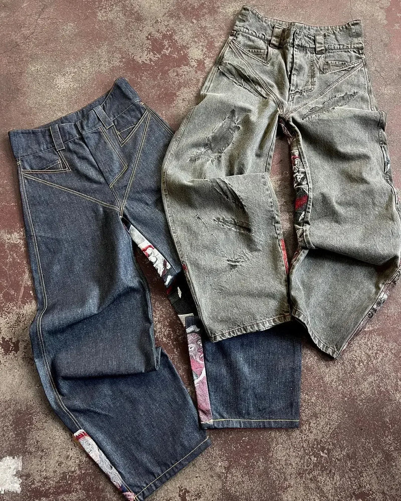 hip hop retro graphic y2k jeans streetwear harajuku baggy jeans denim pants mens womens new gothic high waist wide leg trouser denim street jeans