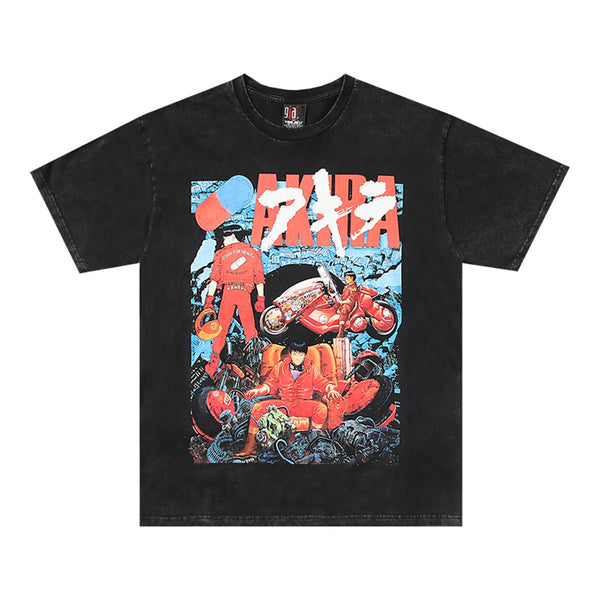 cyberpunk vintage t-shirt featuring summer vintage retro anime print high street hip pop cotton washed tops t shirt