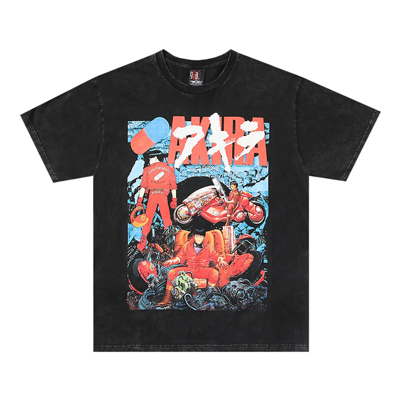 cyberpunk vintage t-shirt featuring summer vintage retro anime print high street hip pop cotton washed tops t shirt