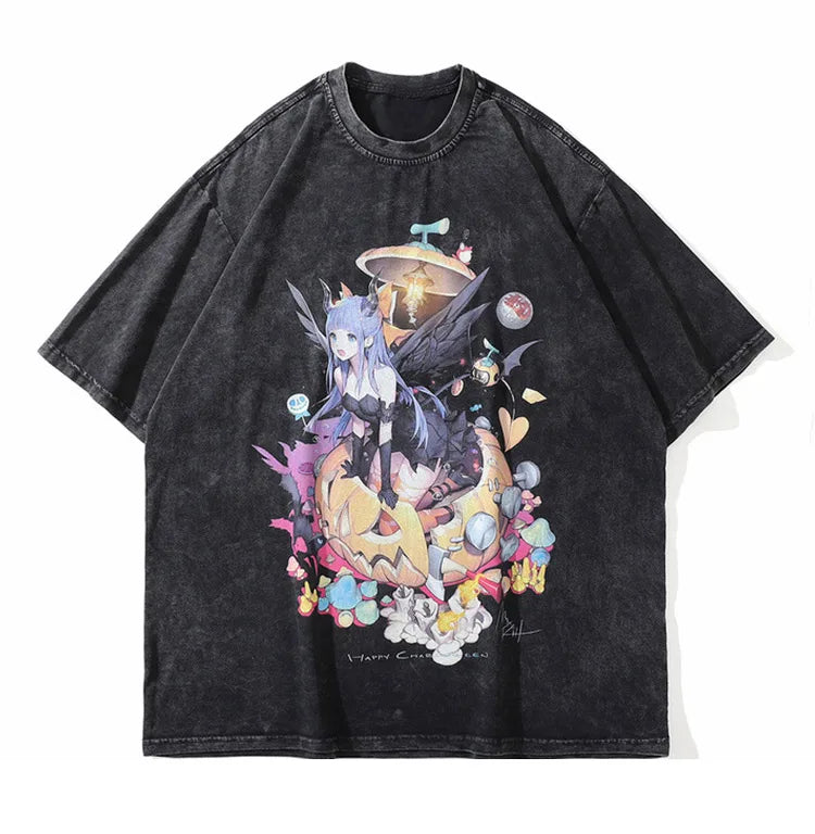 Skatercore Oversized shirt – Aolamegs Mens T Shirt Letter Printed Anime Esthetics Graphic