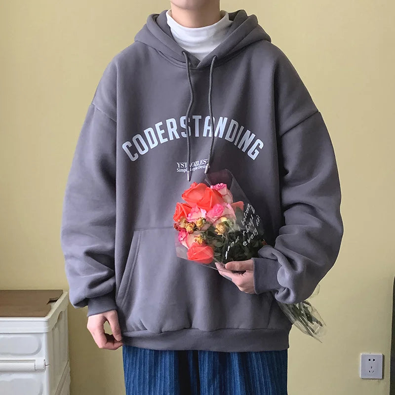 Autumn Mens Letter Design Printed Pullovers Hoodies Y2K Vintage Street