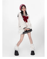 Harajuku Sweet Thicknecked Bow College Coat Woman Zip Up Hoodie Sailor