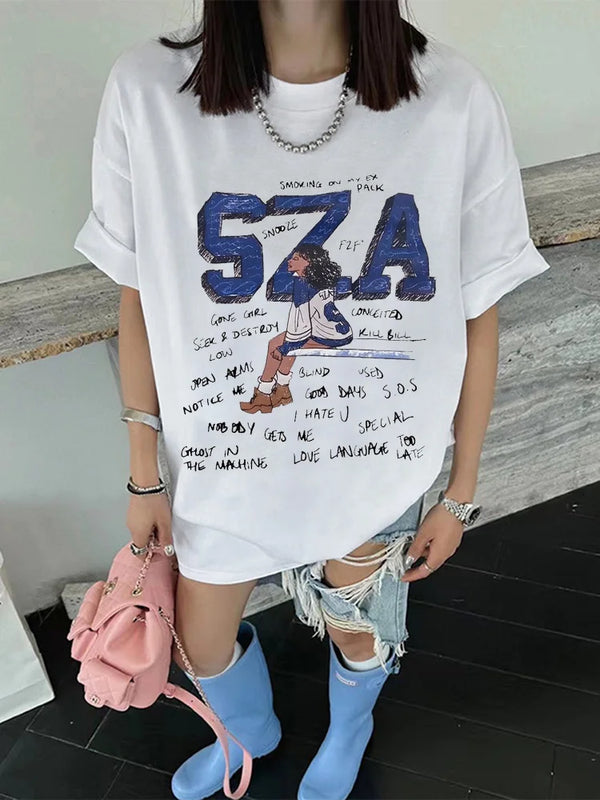 harajuku glitchcore t-shirt with layered anime panels and text blur