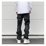 high street fashion contrast straight tube micro flared jean horn pant washing mens tassel vintage patchwork wide denim jeans unique jeans style 4999