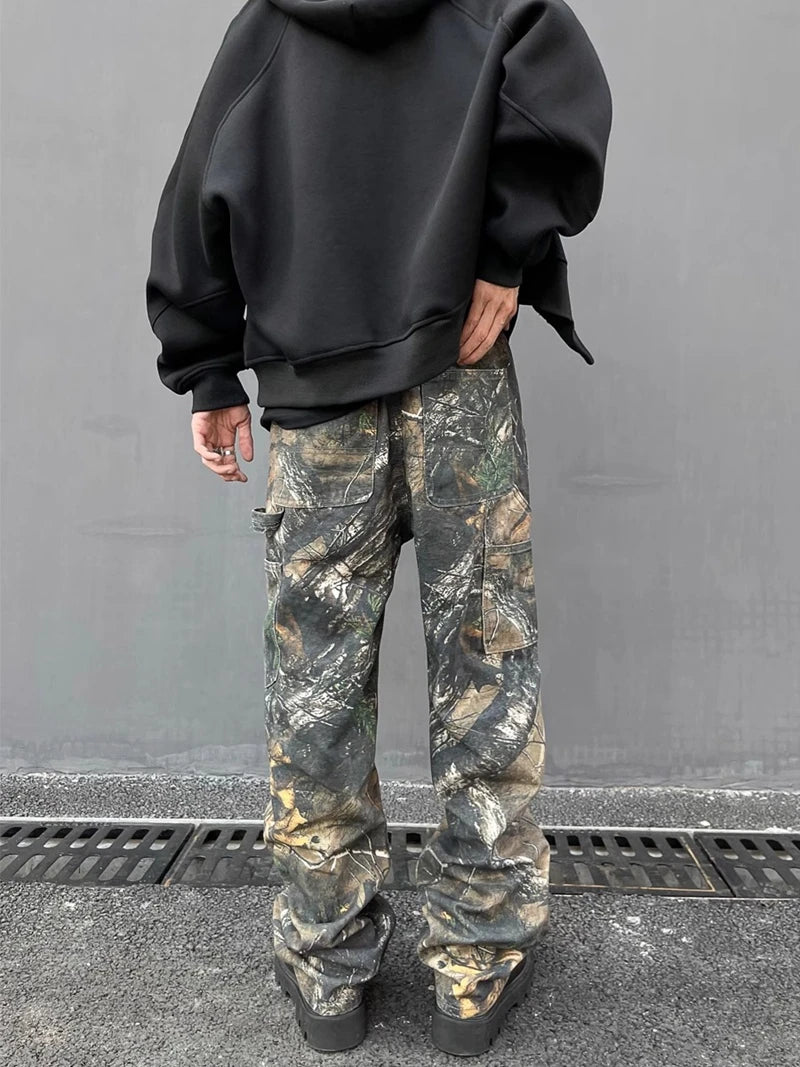 european and american tree grain camouflage jeans mens slim fitting splashing ink trendy hip hop tapered denim pants camou jeans unique jeans style 1422