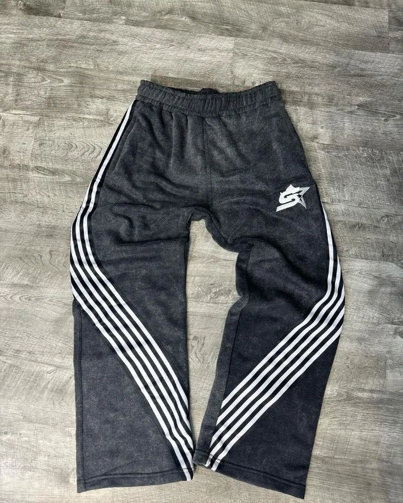 american high street fashion loose casual trousers women y2k letter stripes retro versatile oversized wide leg pants men menswear bottoms