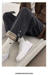 2024 new plaid trouser legs jeans for men casual baggy straight denim pants korean fashion y2k streetwear pantalones hombre jean unique jeans style 3568