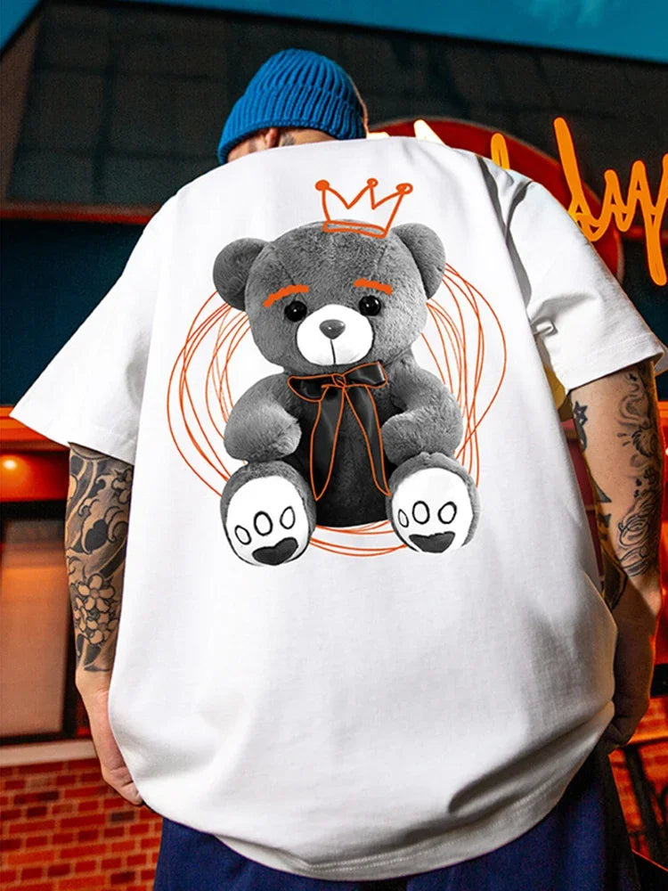 Anime Oversized shirt – American Street Bear Printed Men T Shirt Summer Crewneck