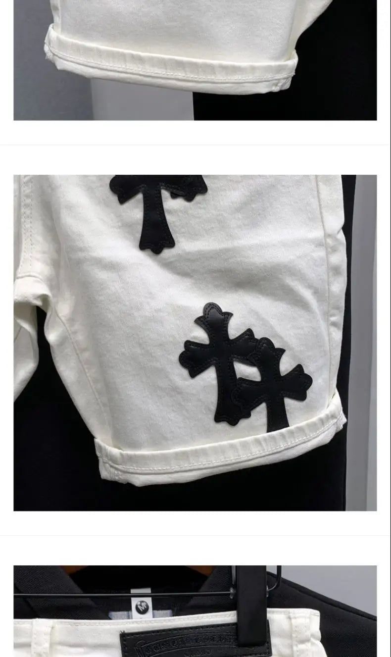 Summer Cotton Elastic Shorts Men's American Style Street Fashion Brand Embroidered