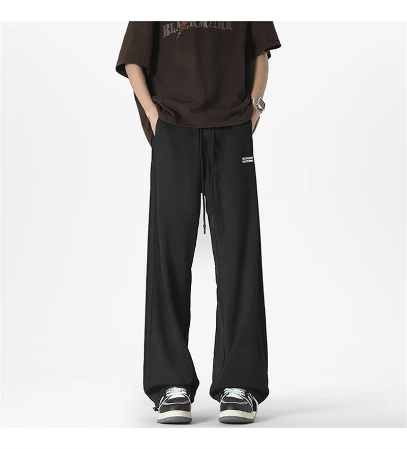 winter mens gray thickened straight leg sweatpants 2025 high street baggy drape pants korean fashion y2k casual trousers unique joggers style 146