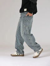 men brand fashion loose casual splice pocket jacquard vintage wide leg baggy jeans cityboy denim baggy jeans pants trousers unique jeans style 2968