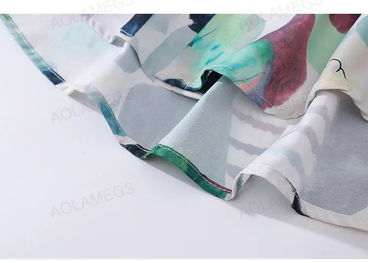 High Street Abstract Colorblock Painting Hawaiian Shirts for Men Autumn Trendy Shirt Oversized