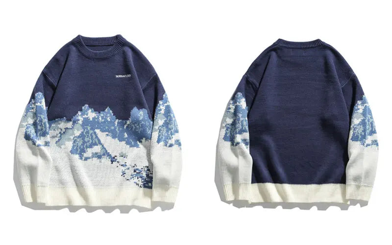 varsity flame pullover for men with bold graphic knit design, perfect for 2025 fashion, street fashion menswear trend for sea