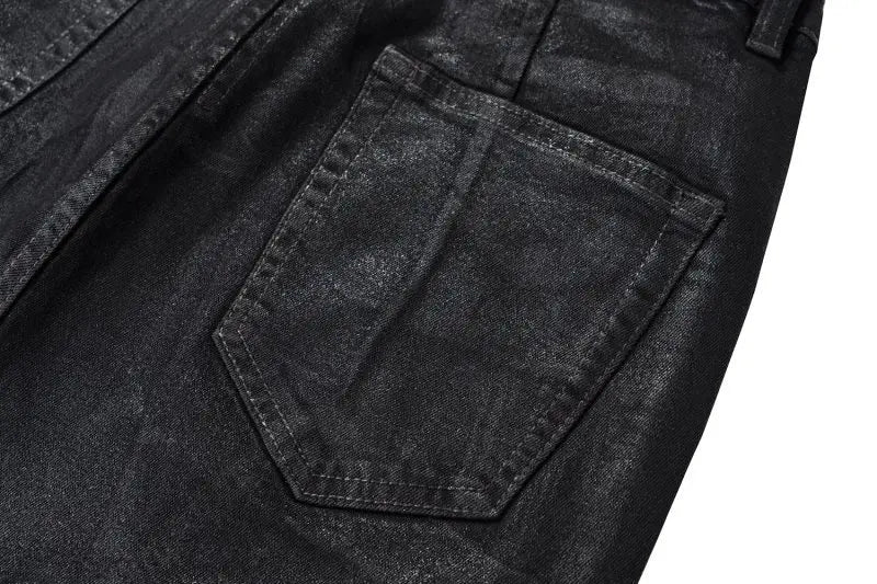 european and american street batik black paint coat wide jeans pants fashionable baggy contoured distressed flared denim jeans unique jeans style 1599