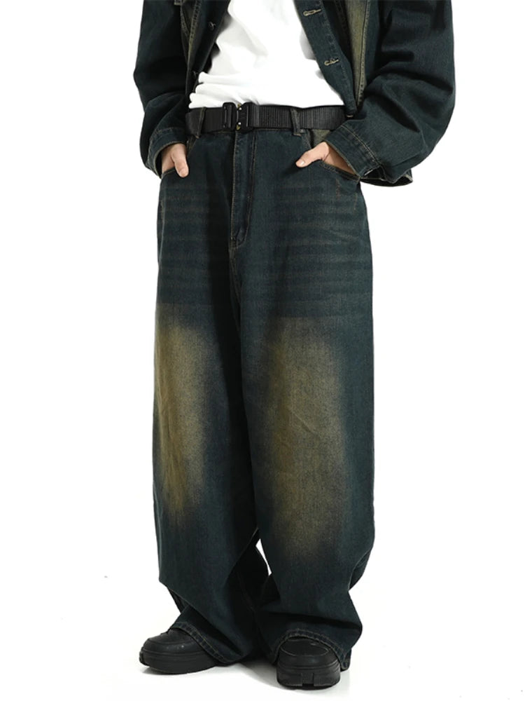 mens high street oversize pants casual harajuku retro washed zipper straight trousers hip hop fashion streetwear baggy joggers unique joggers style 2000