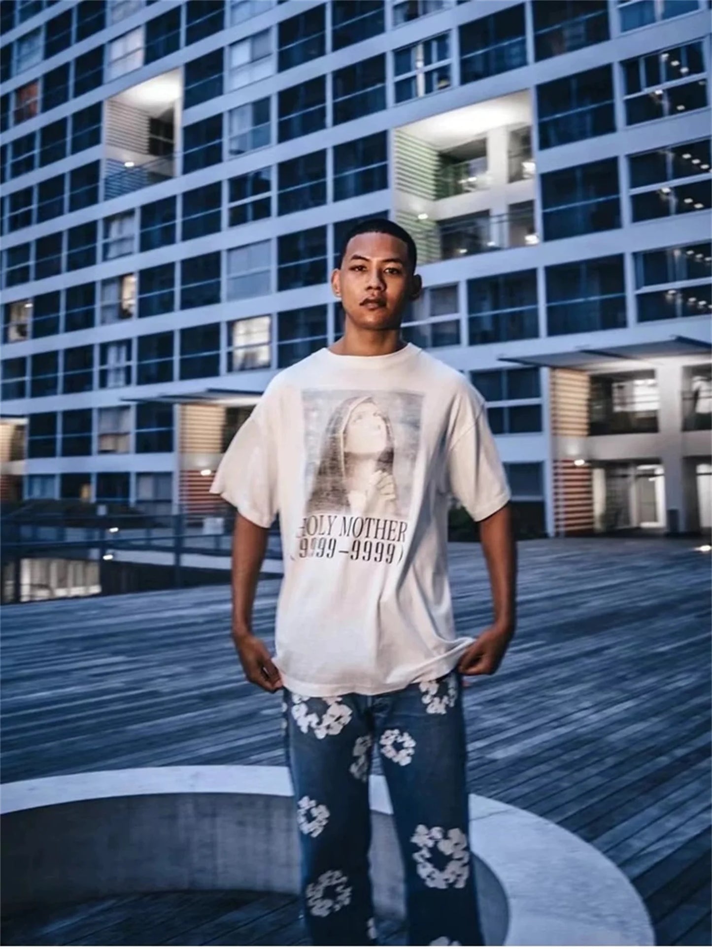 Cyberpunk Aesthetic print tee – Vtg Summer Printed Holy Mother Portrait Short Sleeved T Shir