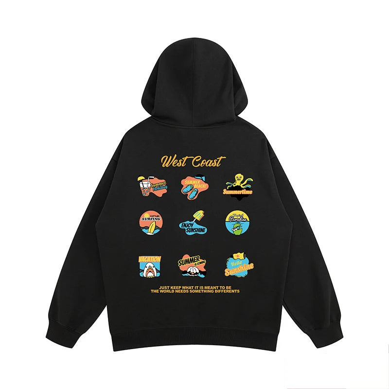 West Coast Graffiti Graphic Hoodie Sweatshirts Men Autumn Pullovers