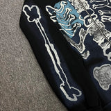 Y2K crying character featuring cactus jack fashion skull skeleton hoodie zip up plush hoodie cardigan kanye oversized zipper hoodies y2k men black clothes