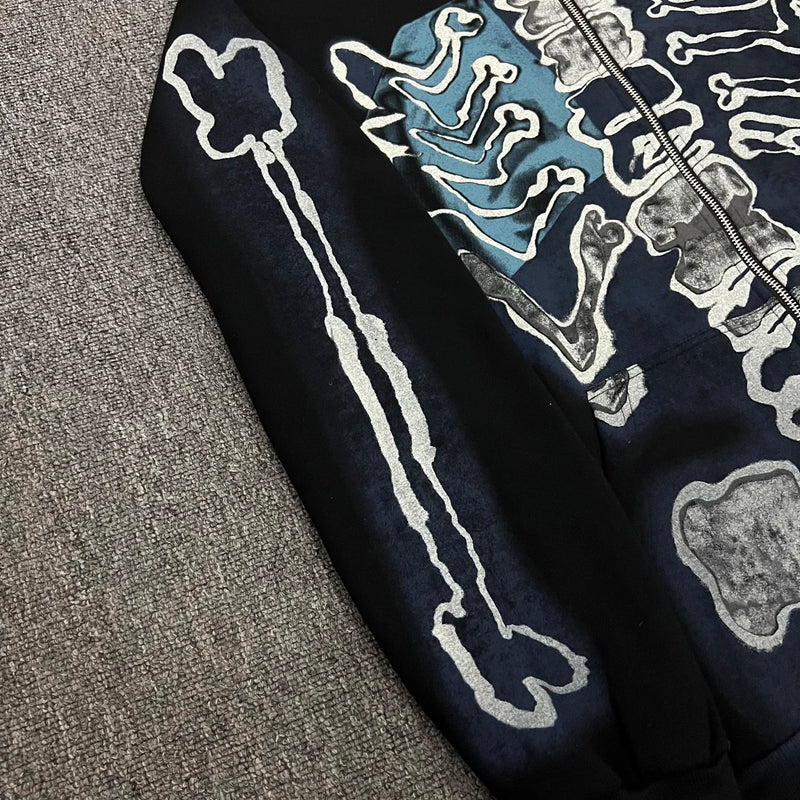 Y2K crying character featuring cactus jack fashion skull skeleton hoodie zip up plush hoodie cardigan kanye oversized zipper hoodies y2k men black clothes