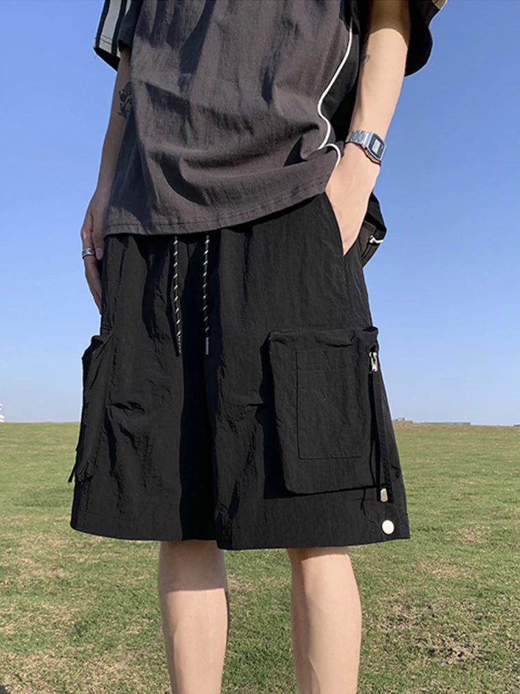 summer casual purple cargo shorts men high street drawstring pocket baggy short sweatpants y2k hip hop bermudas homme shorts unique joggers style 183