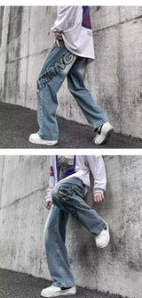 2023 new fashion letter graffiti brown hip hop men baggy jeans pants y2k clothes straight vintage denim trousers pantalon homme unique jeans style 5817