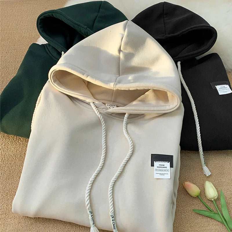 New in Solid Color Hooded Sweatshirts For Men And Women Y2K Streetwear Appliques Hoodies Autumn Oversize Fleece Pullover