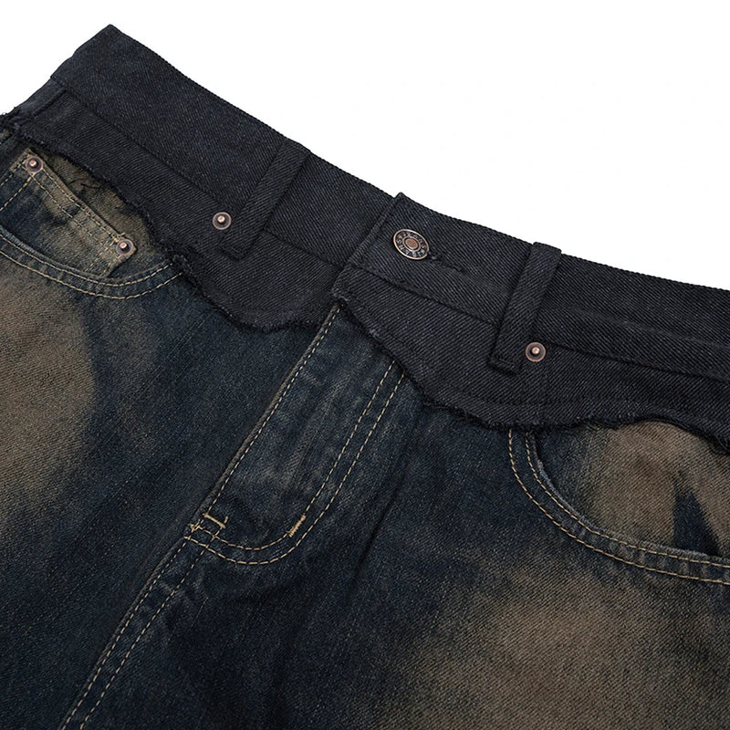 men vintage blue jeans luxury designer patchwork baggy denim pants loose straight jeans trousers stacked flare jeans