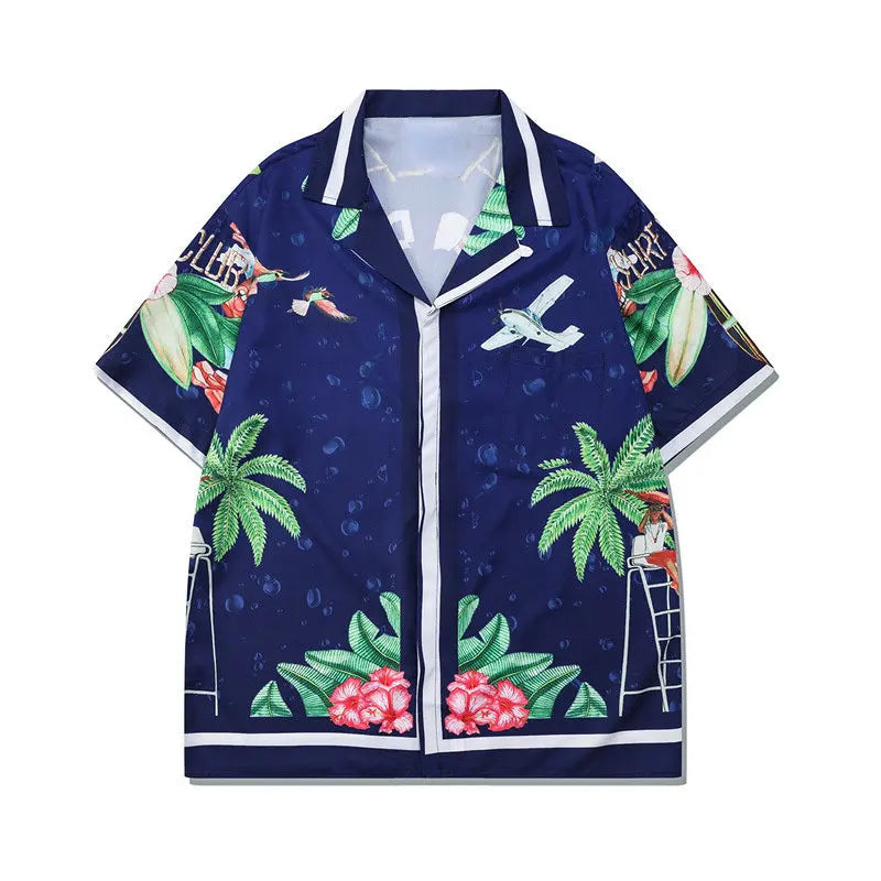 2 Pieces Sets Harajuku Printed Short Sleeves Shirts and Elastic Waist Shorts Joggers Summer Beach Streetwear Hip Hop Mens Sets