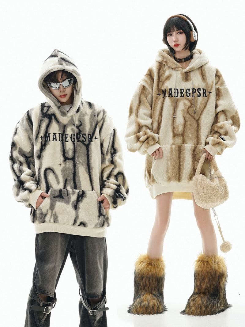 Sadcore Shirt – Men Fleece Hoodies New Casual Irregular Pattern Hairy – Streetwear Fashion for Men & Women