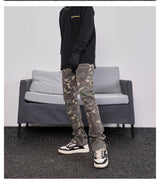 mens hip hop streetwear denim pants fashion camouflage pants 2023 harajuku cotton zipper joggers slim fit jeans trousers pants unique joggers style 2723