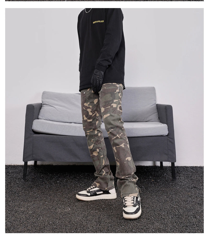 mens hip hop streetwear denim pants fashion camouflage pants 2023 harajuku cotton zipper joggers slim fit jeans trousers pants unique joggers style 2723