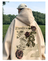 Y2K Vintage Rose Graphic Print Hoodies For Men Goth Fashion Streetwear Clothes Casual Fleece Hip Hop Loose Pullover Sweatshirts