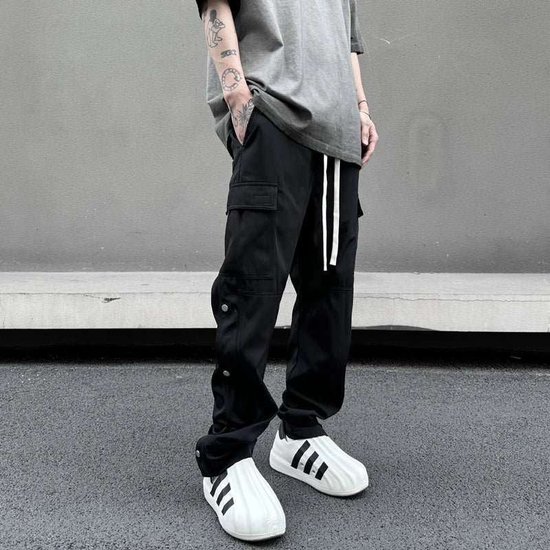 fashion casual hip hop joggers side button trousers elastic waist drawstring track sweatpants new cargo streetwear mens pants unique joggers style 4762