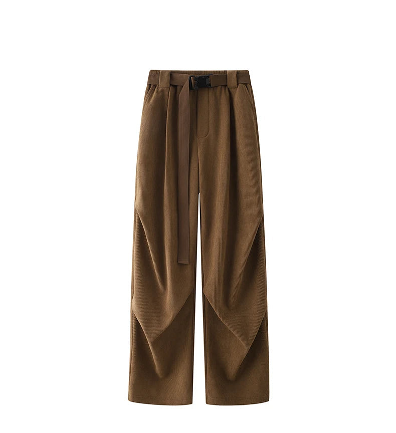 winter mens wide leg straight sweatpants korean fashion warm fleece track pants male casual thermal trousers with long belt unique joggers style 1090