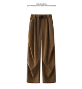 winter mens wide leg straight sweatpants korean fashion warm fleece track pants male casual thermal trousers with long belt unique joggers style 1090