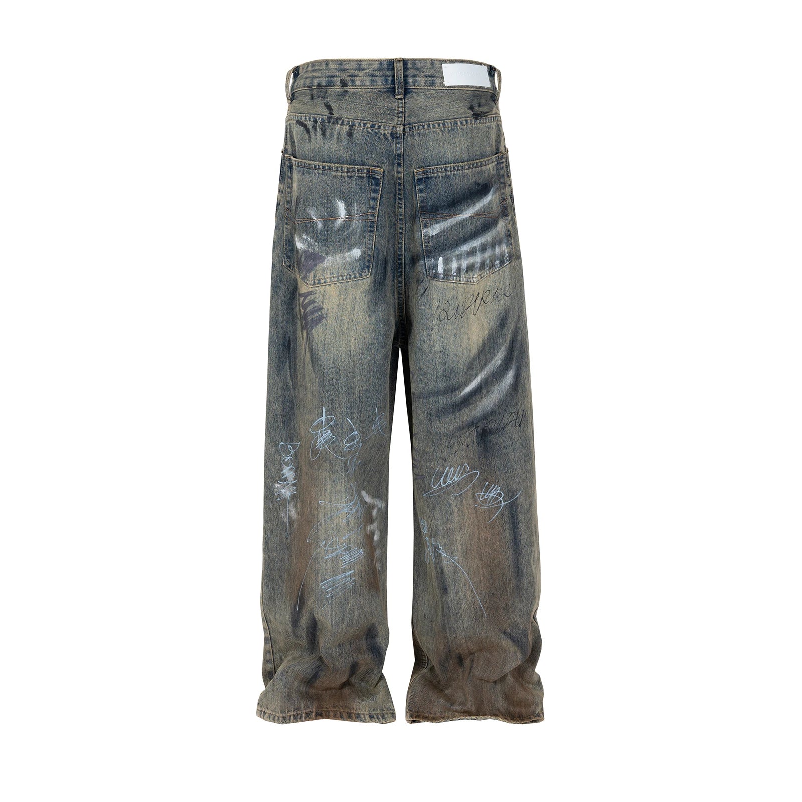 graffiti handdrawn damaged wash baggy jeans for men and women straight streetwear y2k denim trousers pantalones hombre cargos 1 baggy cargo bottoms