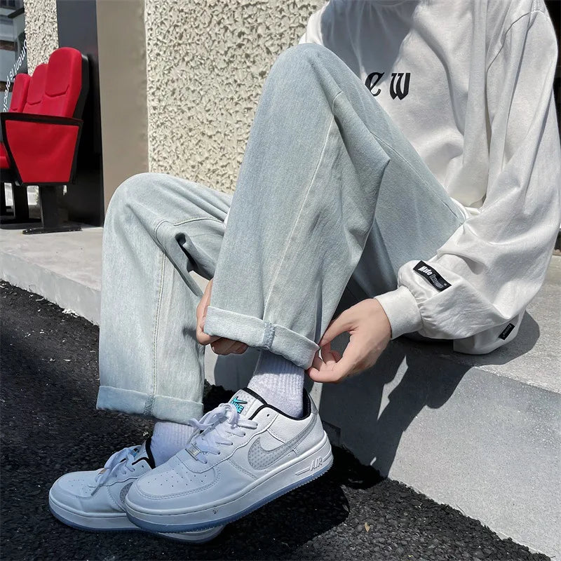 2023 spring new luxury fashion loose straight jeans men retro fashion high street pants boutique clothing simple style unique jeans style 3820