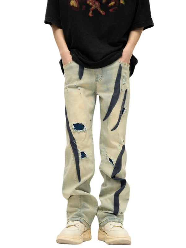 irregular graffiti prtinted denim jean pants casual distressed washed biker jeans hip hop streetwear y2k mens straight joggers streetwear sweatpants