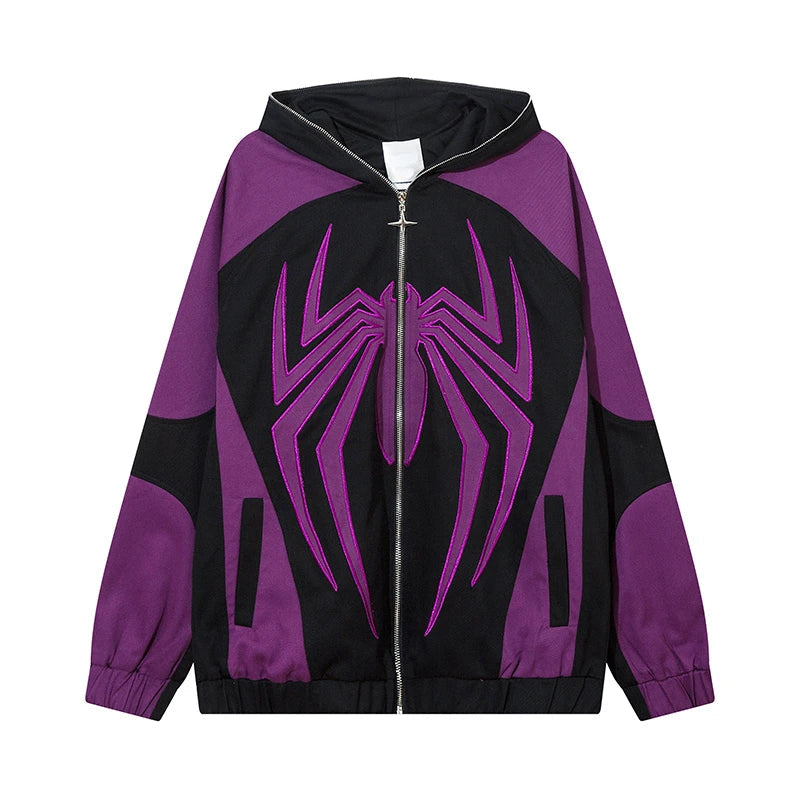 spider embroidery hooded jacket and coat men fashion hip hop full zipper hoodies loose outerwear casual streetwear baggy jack - variant style 638ad4 for streetwear fashion