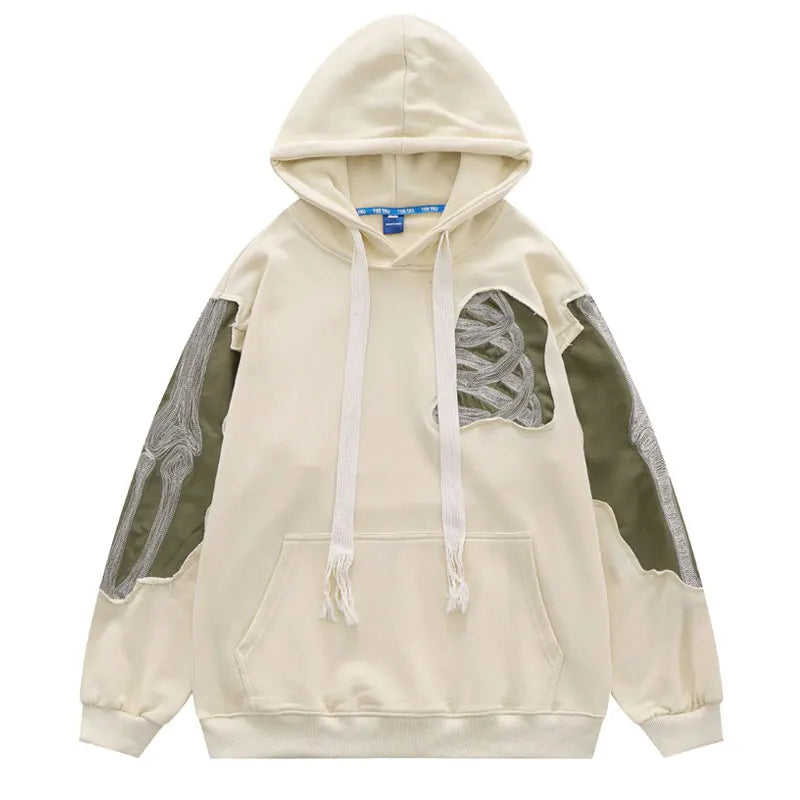 Hip Hop Men Hoodie Sweatshirt Y2K Embroidery Skeleton Skull Patch Punk