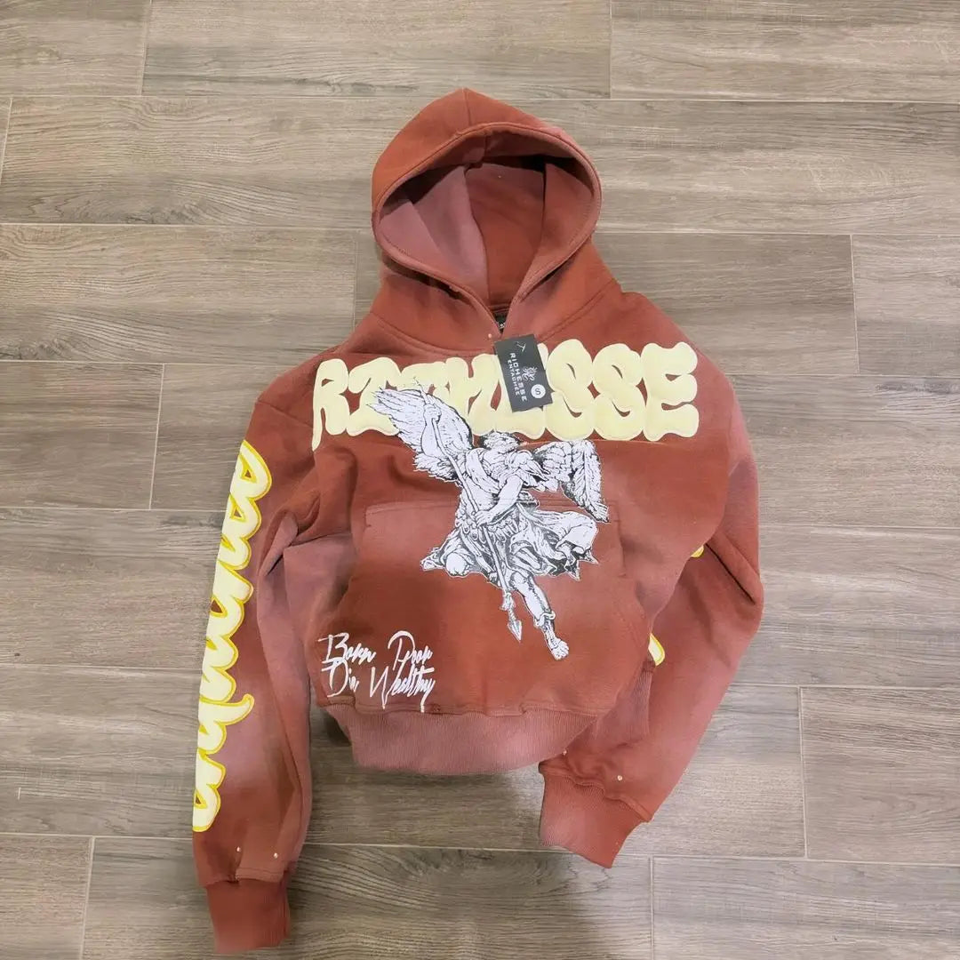 Retro Rock Punk Style Oversized Sweatshirt American Harajuku Colorful Letter Print Graphic Hoodie Men